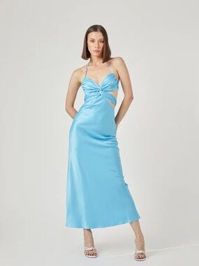 Stolen Studios Aquamarine Blue Butterfly Cutout Maxi Slip Dress